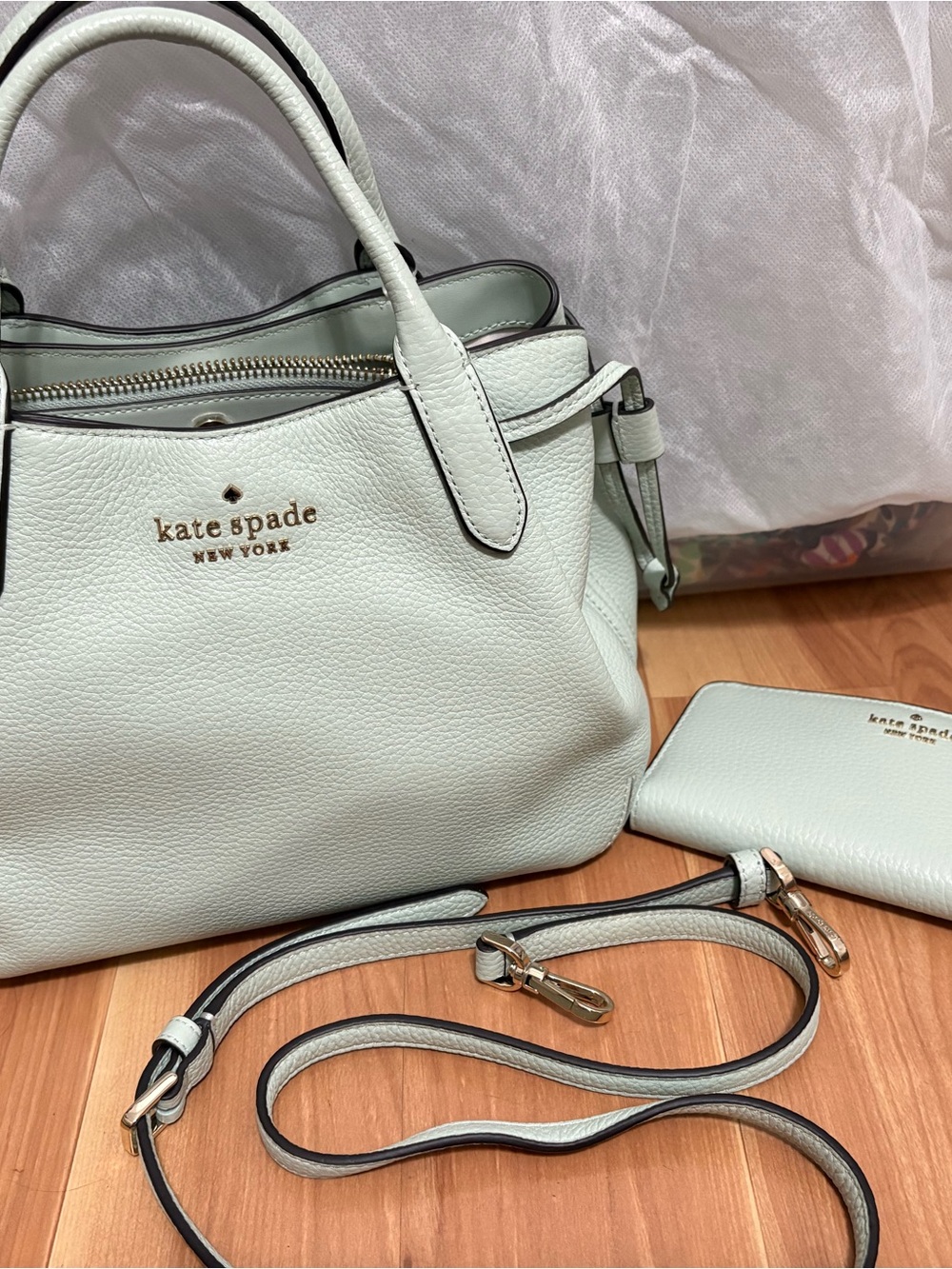 kate spade Mint Green Pebbled Leather Shoulder Satchel with Wallet
